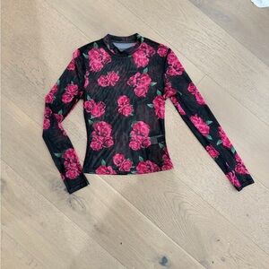 SHEIN Black and Pink Floral Long Sleeve Top